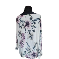 Biała bluzka z rękawem kimono - wiosenne fioletowe kwiaty